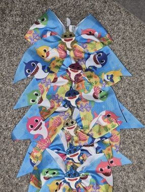 Colorful Baby Shark Hair Bows - Blue, Pink, Yellow, Green Available
